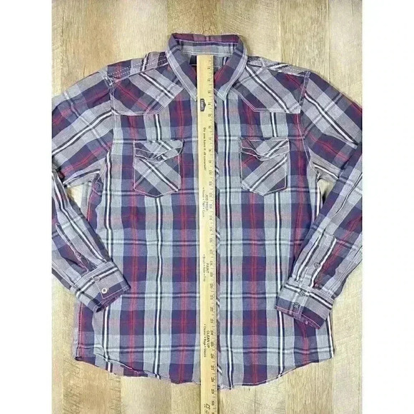 BKE Buckle Shirt Mens XL Gray Blue Metal Buttons Standard Fit L/S Plaid Western - Picture 5 of 7